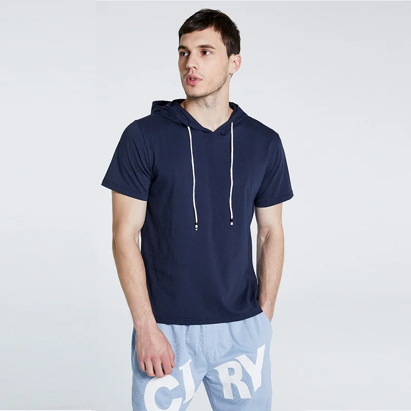 

Summer Short Sleeve Hoodie Men's Cotton Solid Color T-Shirt Loose Simple Casual Pullover Sweatshirt Harajuku Hoodie