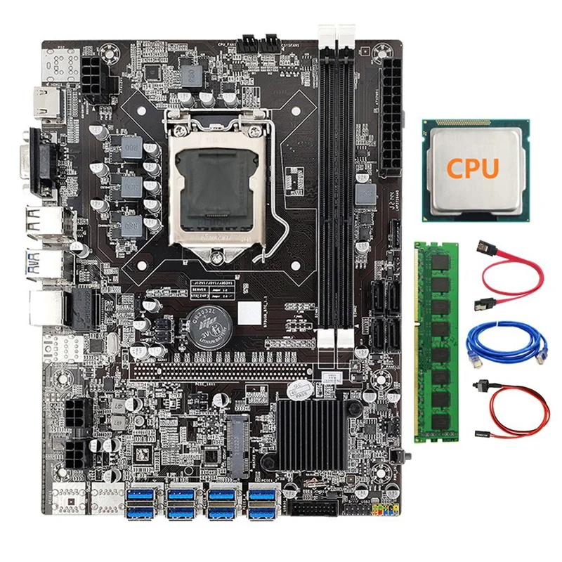 

Материнская плата B75 ETH 8XPCIE к USB LGA1155 + DDR3 8 Гб 1600 МГц + кабель SATA + сетевой кабель RJ45 + кабель переключения BTC Miner