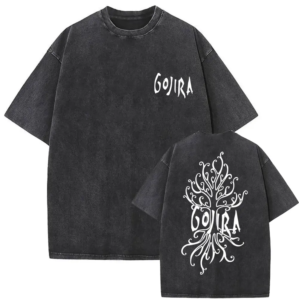 Washed Vintage Metal Band Gojira T-shirt From Mars To Sirius Flying Whales Snake Graphic Tshirt Men Women Fashion Oversized Tees