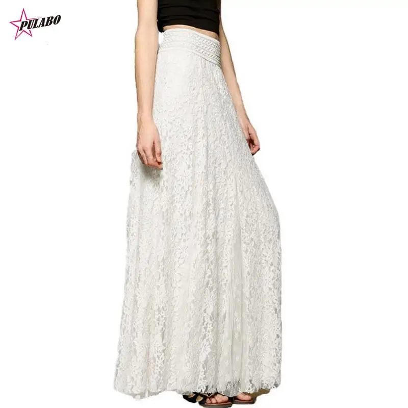 

Fashion Long Lace Openwork Skirt Lady Girls Summer Spring Beach Wedding Dating Clothes Boho Pleated Free Size Tulle Maxi Skirts