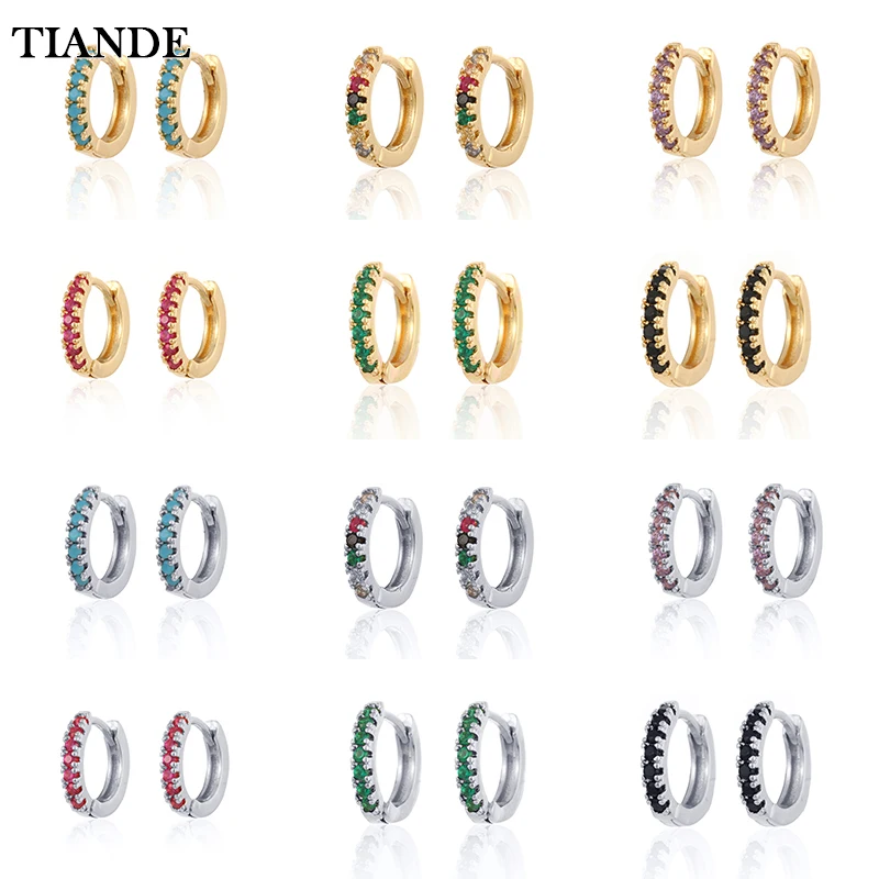 

TIANDE Silver Color Gold Plated Hoop Earrings for Women Colour Zircon Piercing Circle Earrings 2022 Fashion Jewelry Wholesale