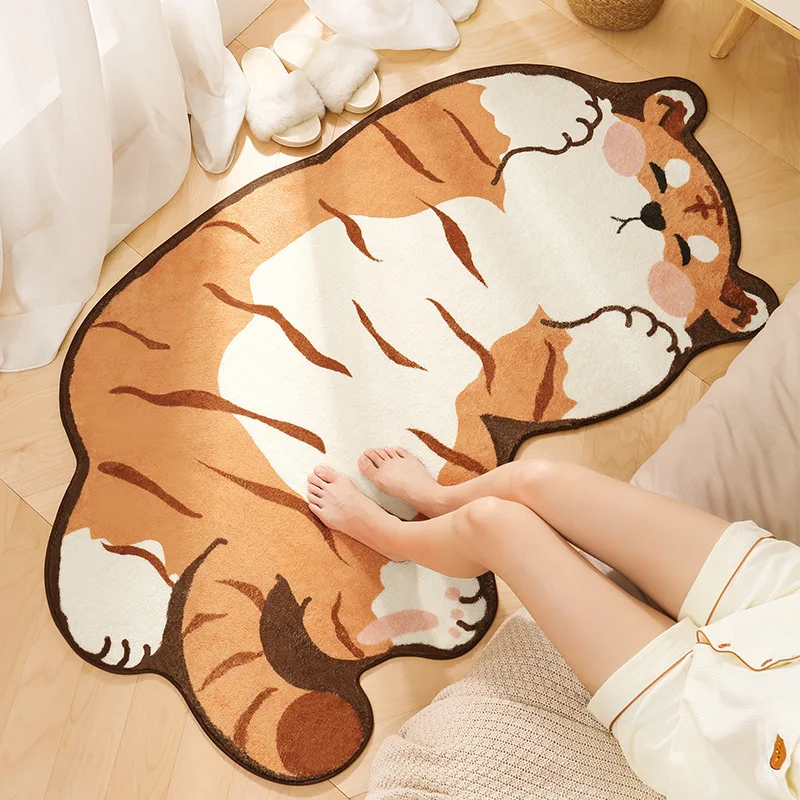 

Плотный тканый бархатный ковер из ягненка для спальни, мультяшный тигровый напольный коврик, нескользящий напольный коврик для детской ком...