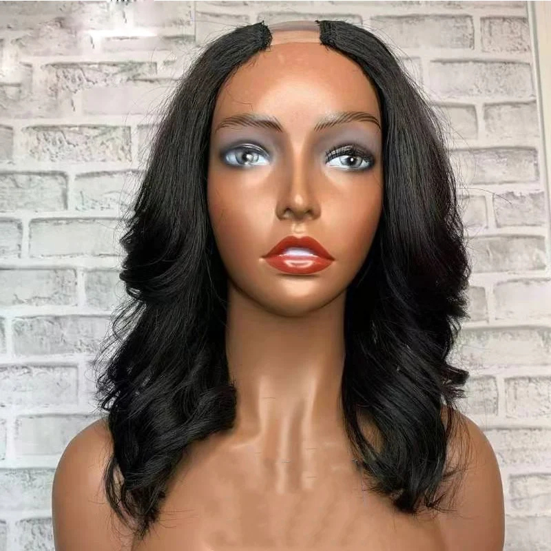 Jet Black Body Wave 24 inch Long U Part Wig European Remy Human Hair Wigs Glueless Jewish Natural Color Soft Wig For Black Women