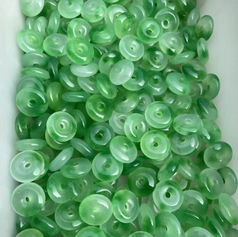 

Myanmar Jadeite Ice Floating Green Jade Donut Round Safety Buckle Stone Bead For Jewelry Making Diy Bracelet Necklace Accessorie