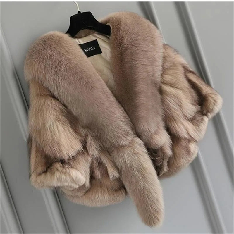 New Winter 100% Real Fox Fur Coat Genuine Fox Fur Natural Fur Short Cape Shawl Coat for Women Outdoor Fur Coat Luxury