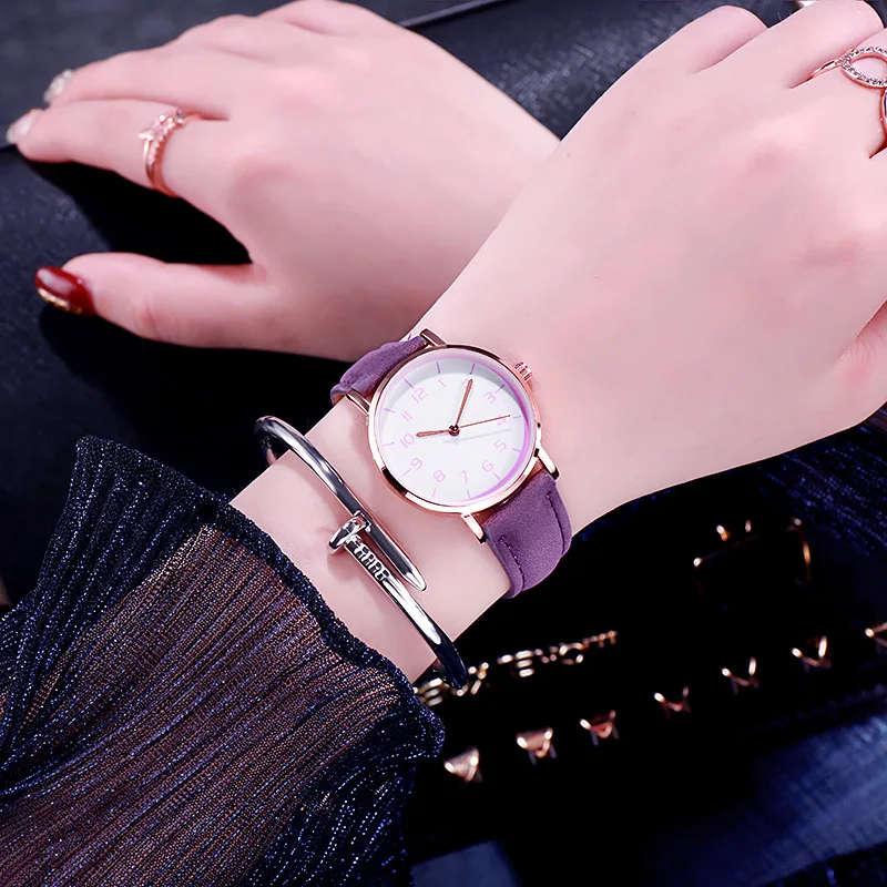 

Fashion Round Quartz Stainless Dial Casual Wrist Watches Leather Strap Fashionable Clock for Waterproof Wristwatch for Women