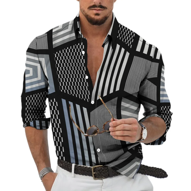 Spring Autumn Men's New 3D Animal Irregular Print Fashion Long Sleeve Single Breasted Shirt Party Casual Top S-4XL Oversized