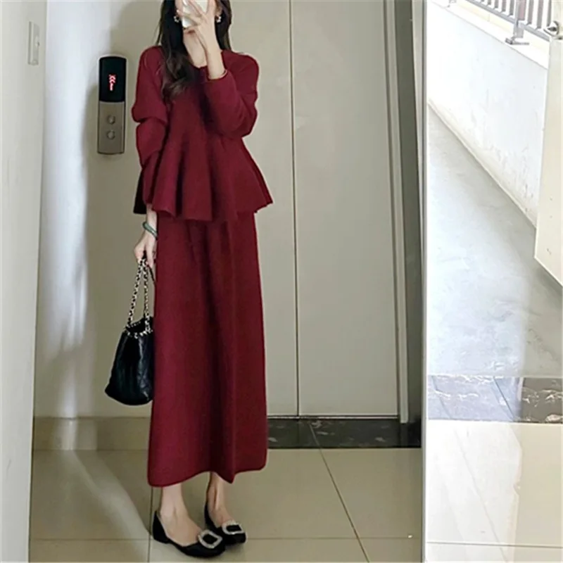 Женский трикотажный костюм-свитер однотонное повседневное длинное