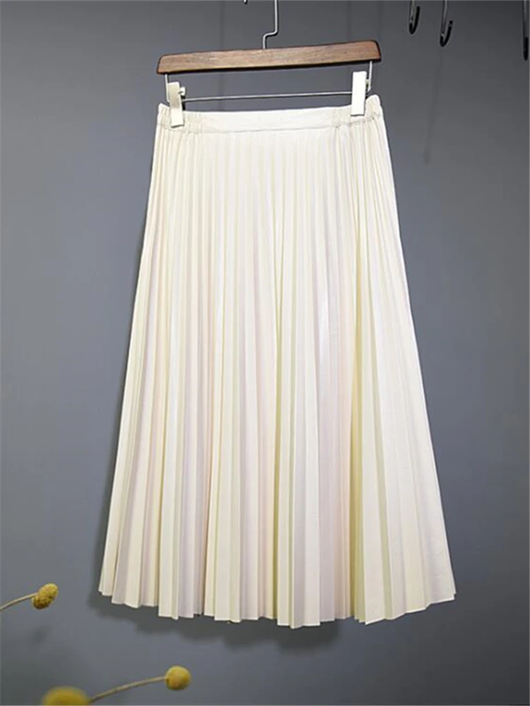 Женская плиссированная юбка из ПУ кожи с высокой талией