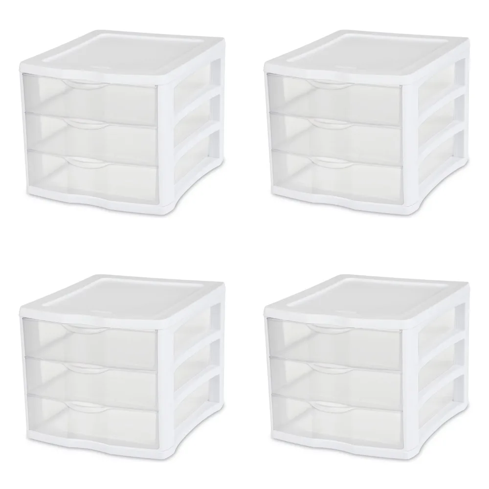 

3 Drawer Unit Plastic, White, Set of 4