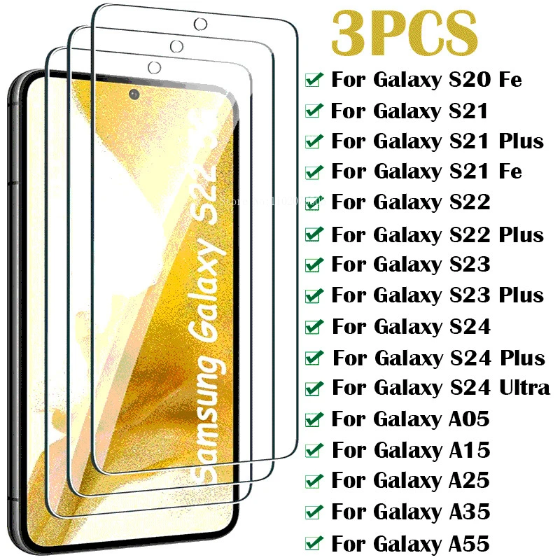 Защитное стекло для Samsung Galaxy S24 S23 S22 S21 Plus S20 Fe A15 A05S A25 A35 A55 3 шт.