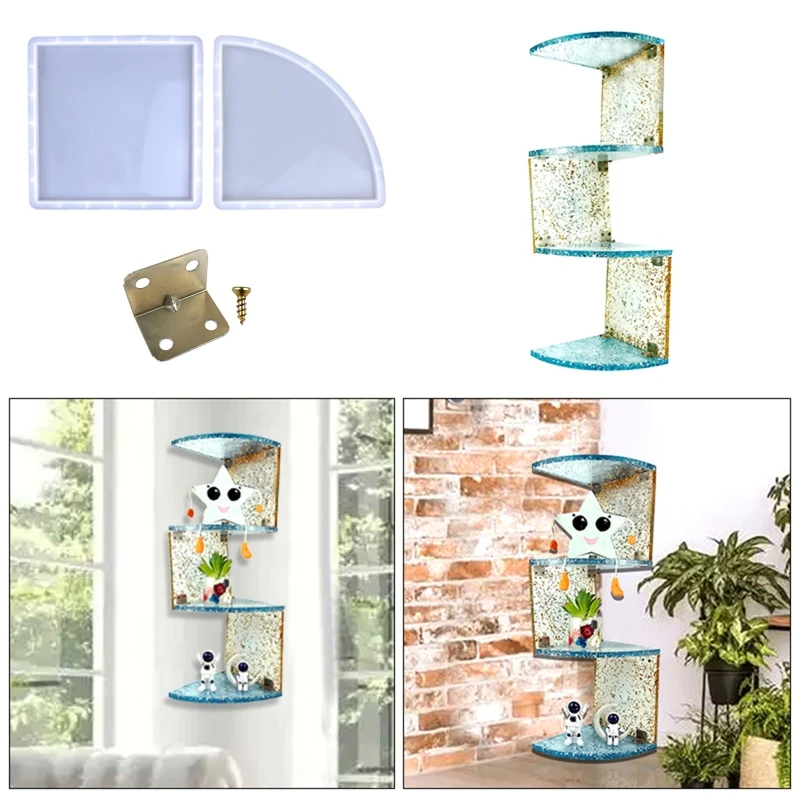 

N1HE Diy Crystal Epoxy Round Sector Shelf Mould Mirror Wall Corner Bracket Pendant Mold for Item Cosmetic Jewelry Storage