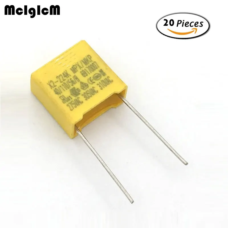

Конденсатор MCIGICM 20 шт. 0,22 НФ конденсатор X2 конденсатор в переменного тока 10 мм X2 полипропиленовый пленочный конденсатор мкФ