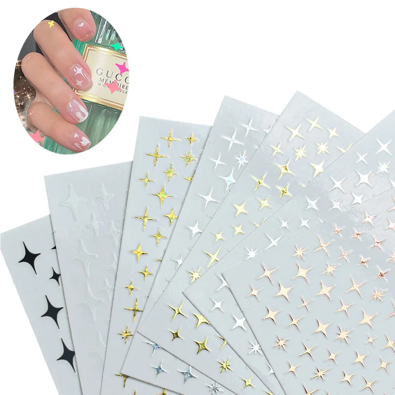 Star-adhesivos para uñas, decoración artística de uñas doradas, blancas, plateadas, negras, finas, láminas para uñas 3D, deslizador, arte de uñas calcomanías