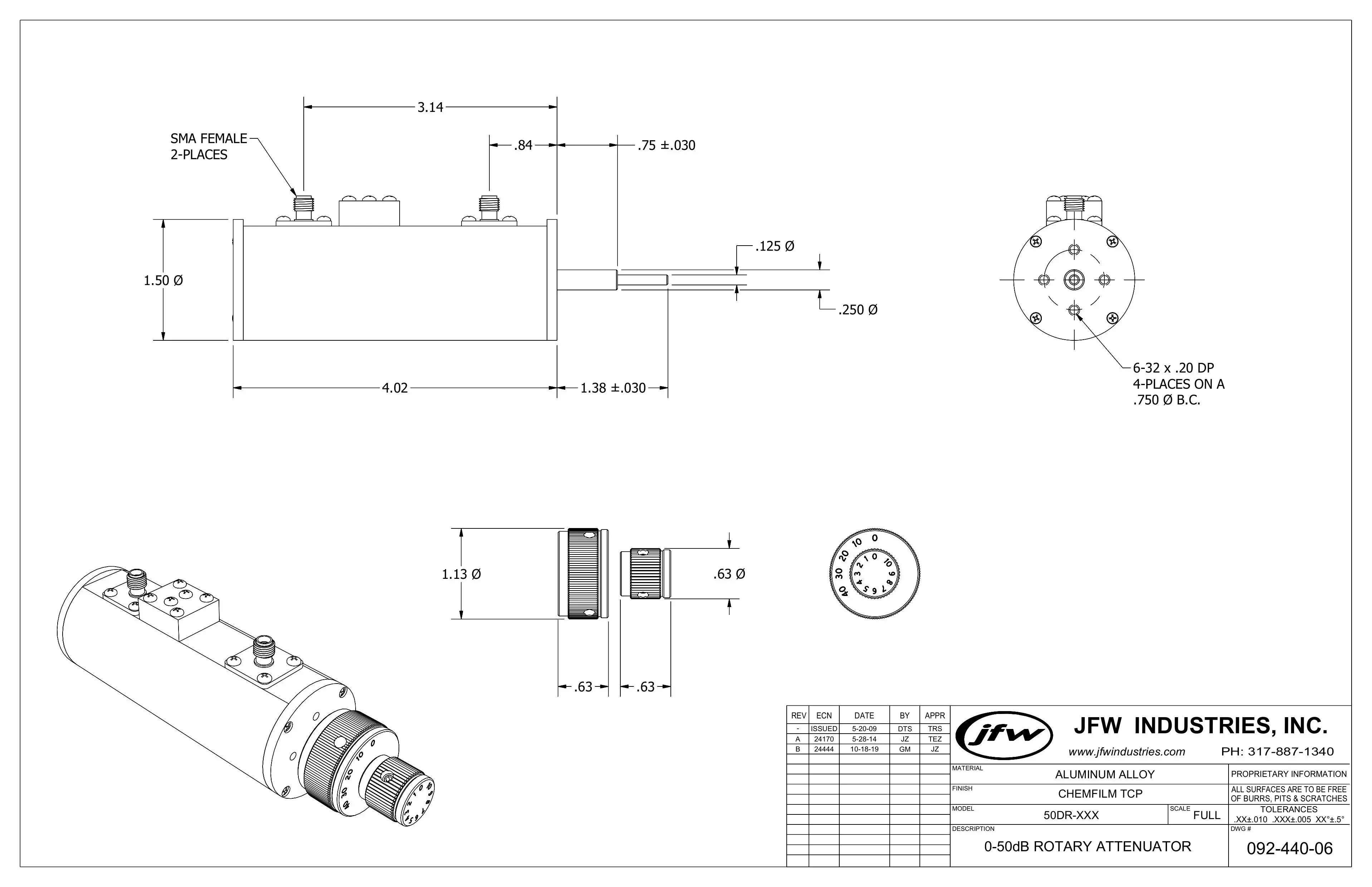 JFW 50DR-146 3 ГГц 50 дБ 2 Вт 1 шаговый регулируемый аттенюатор SMA RF