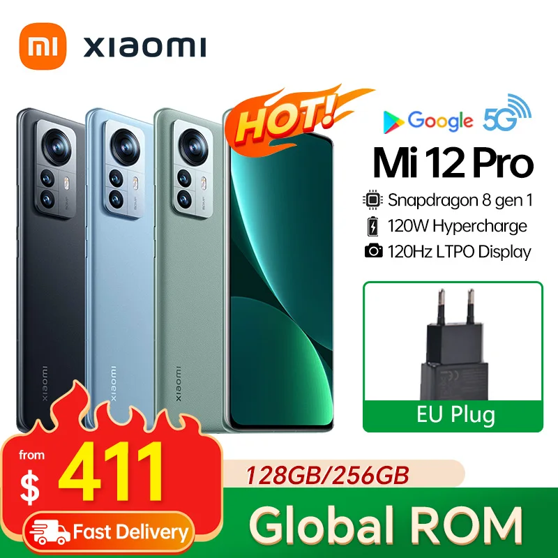 

Xiaomi Mi 12 Pro Global Rom Snapdragon 8 Gen 1 Smartphone 8GB+256GB 120Hz AMOLED Display 120W Charging 50MP Camera