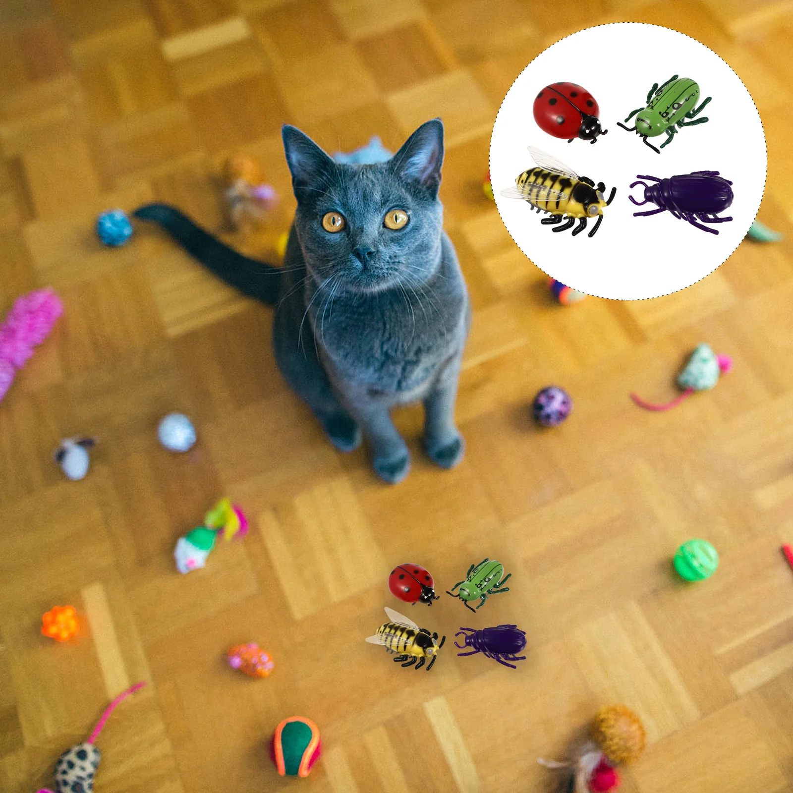 

4pcs backdrop insect toys bugs toys artificial ladybugs electric walking moving insect ornaments supplies for kids cats bugs
