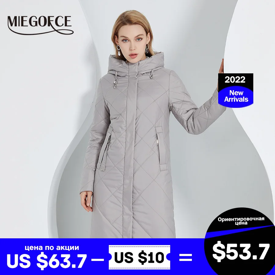 

MIEGOFCE 2022 Spring Autumn New Simple Long Ladies Jacket Hooded Coat Windproof Warm Cotton Clothing Casual Women Parka C22873