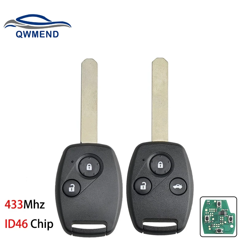 

QWMEND 2/3 Button Car Remote Key for Honda CR-V CRV Civic Insight Ridgeline Accord 2003-2009 Car Key ID46 Chip 433Mhz