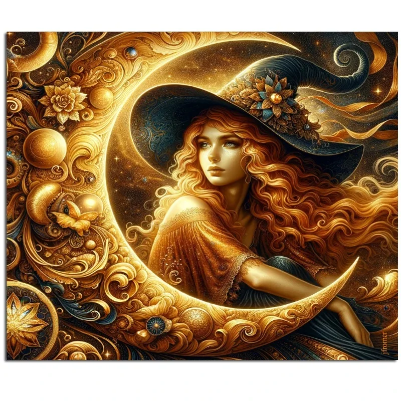 5D алмазная живопись наборы для вышивки крестиком Золотая молодая ведьма