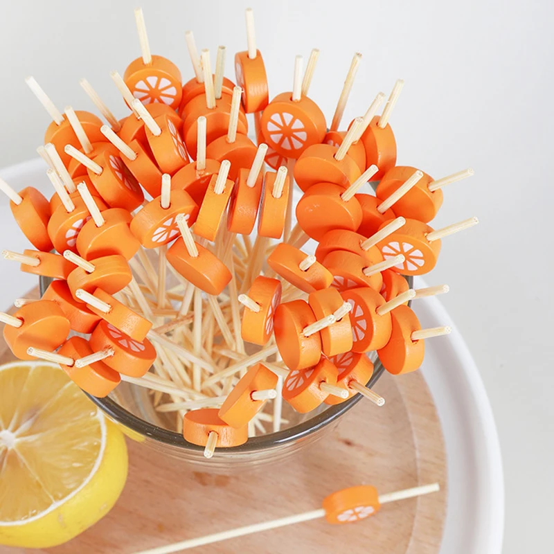 100pc12cm оранжевый бамбуковый буфет, фрукт для кекса, вилка, вечерние палочки для салата с десертом, коктейльный шпагат для свадебного декора