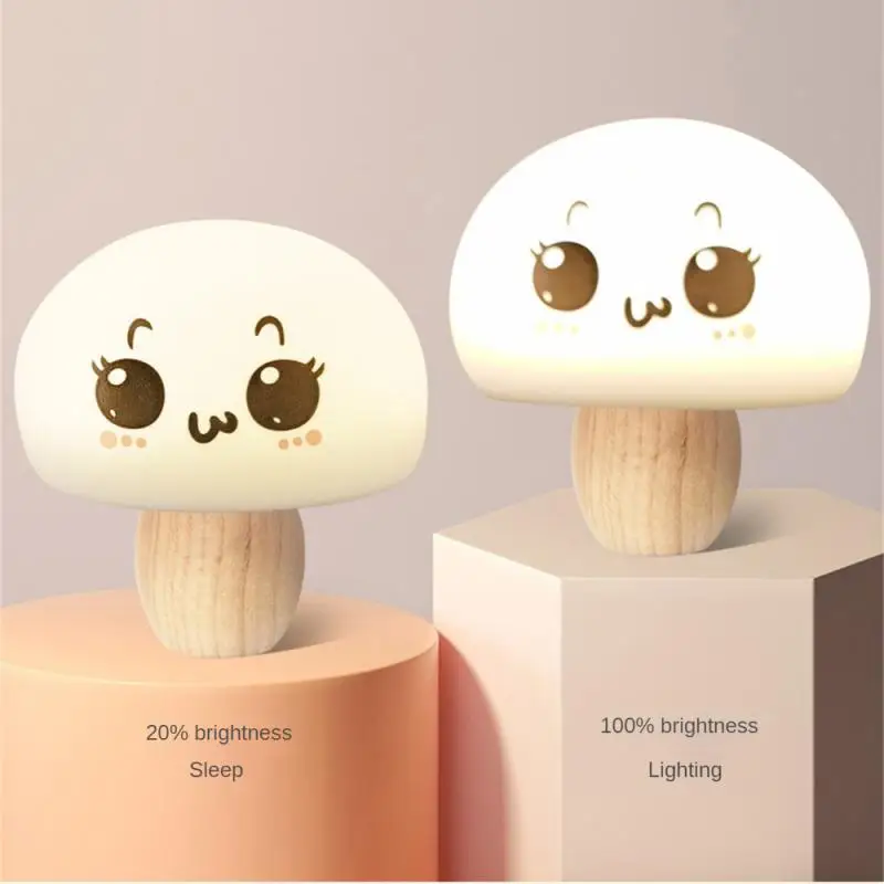 

Mushroom Led Night Lamp Brightness Adjustable Wooden Base Mushroom Pat Led Silicone Mushroom Led Light For Childrens Gift