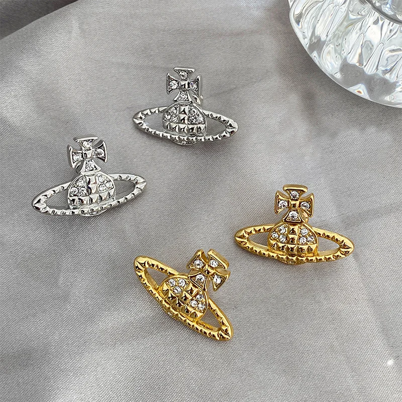 

RACHELZ Y2K Elegant Gold Silver Color Saturn Stud Earrings For Women Vintage Shiny Zircon Planet Earrings Party Jewelry Gift