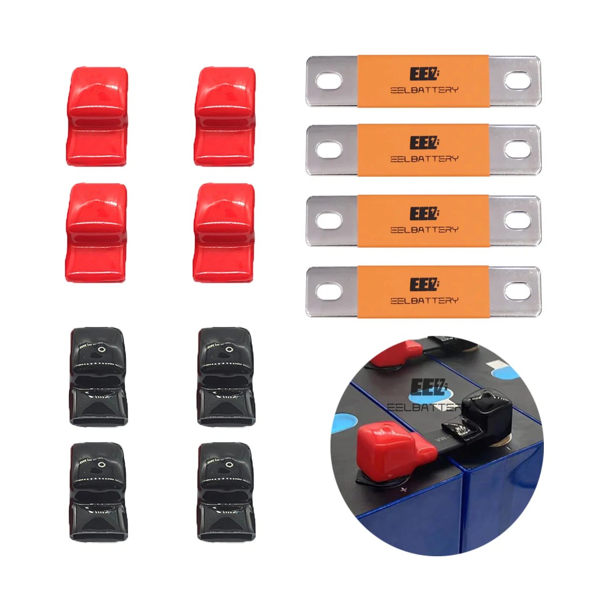 

8 Pcs Lifepo4 Battery Busbar Terminal Bus Bar Insulation Nuts Red&Black PVC Covers Flexible Boots Protection for 271/280Ah 310Ah