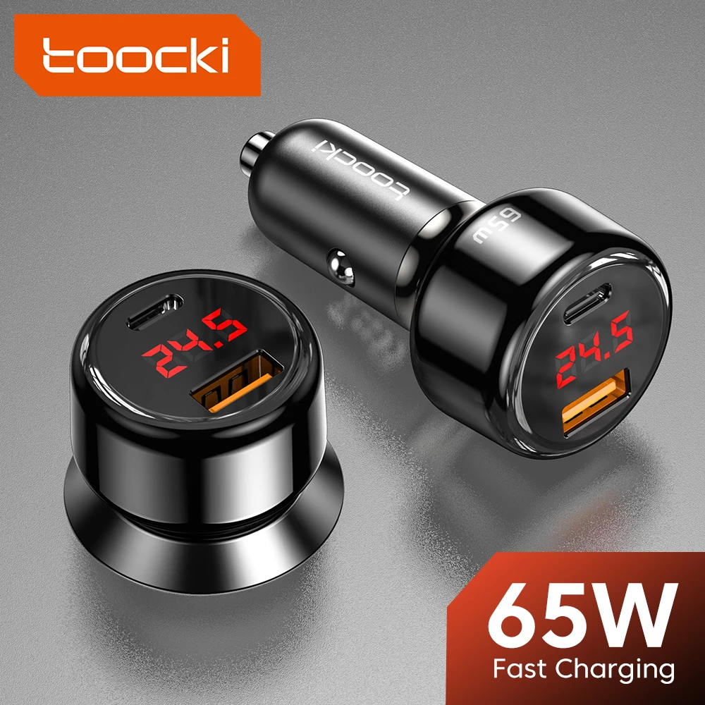 

Toocki 65W Digital Display Car Charger Dual Port USB C Fast Charging Car Phone Charger For iPhone 12 13 14 Xiaomi Huawei P50 P40