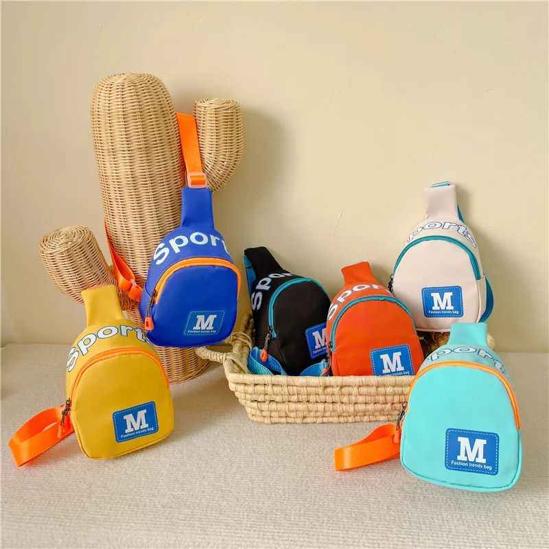 

New Kids Chest Bag M Letter Printed Baby Boys Girls Mini Messenger Bag Kindergarten Outdoor Travel Fashion Accessories
