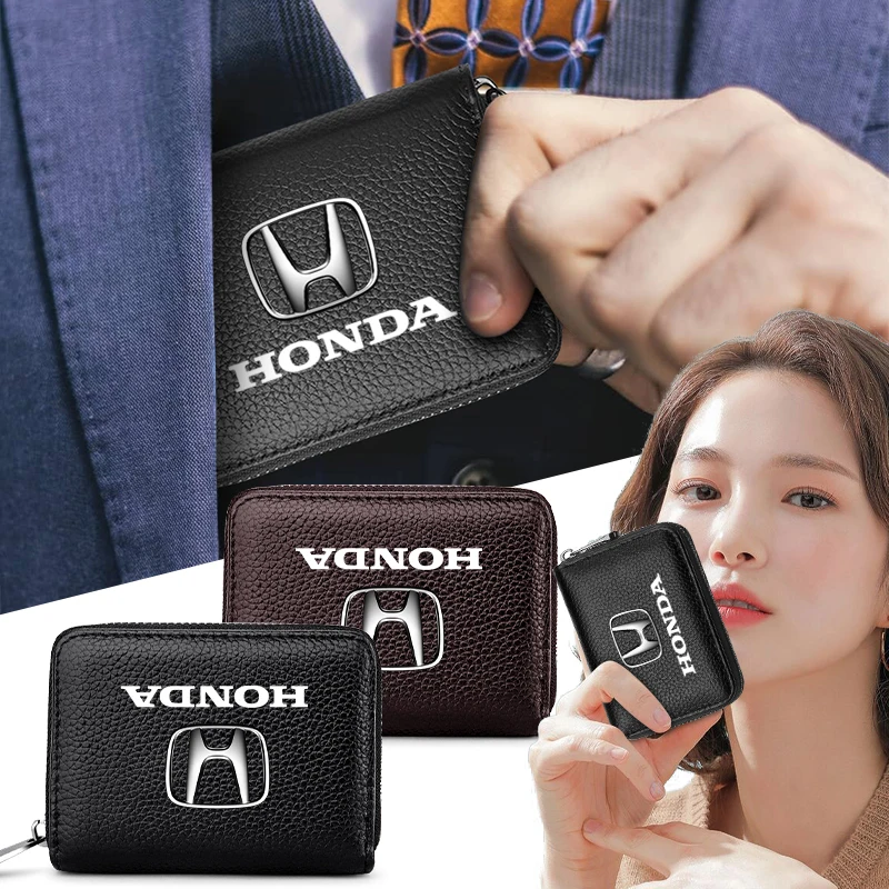 

New Leather Zipper Wallet Driver License Business Card Organizer Pouch For Honda Civic XR-V HR-V City Accord Odyssey Spirior CRV