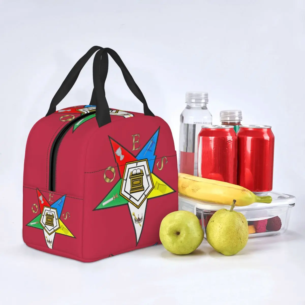 Eastern Star Logo Freemason Insulated Lunch Bag for Women Waterproof Thermal Cooler Bento Box Kids School Children lunchbag images - 6