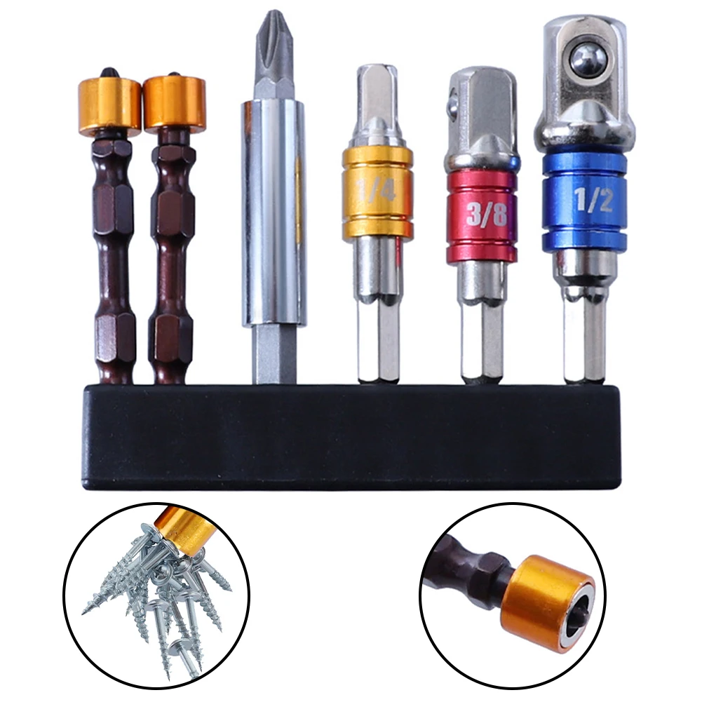 

6PCS Socket Adapter Drill Impact Driver With 1/4" Hex Shank Extension Bar Double Head Drill Bits 1/4 3/8 1/2