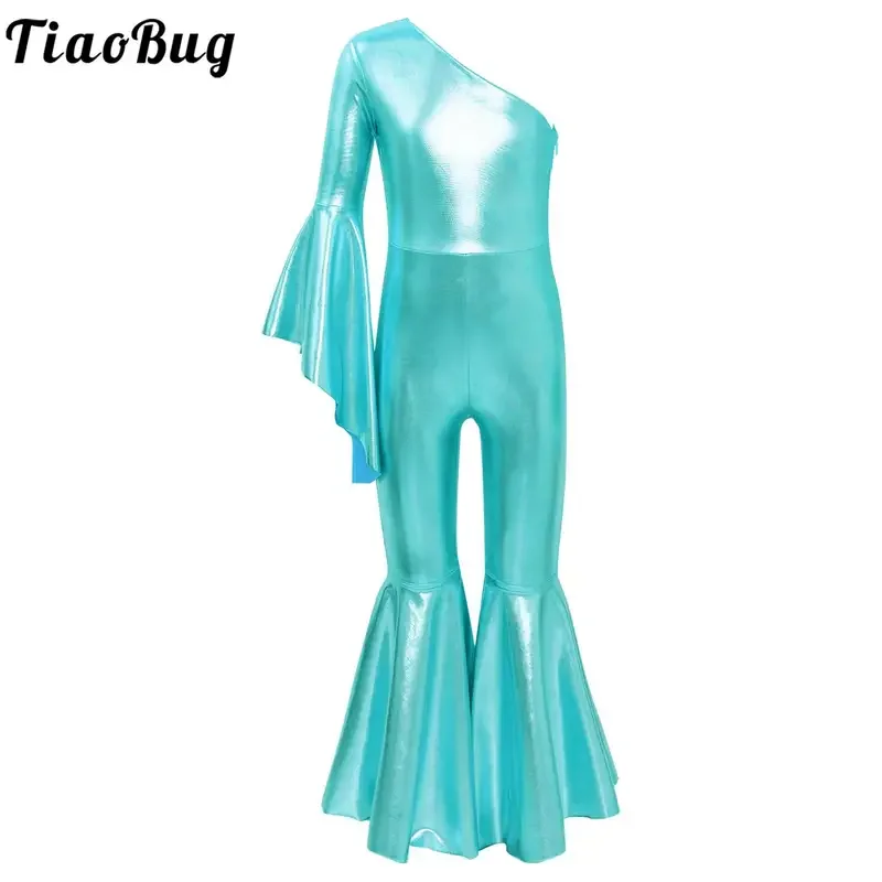 Детский комбинезон для балерины и джаза девочек блестящий металлический костюм