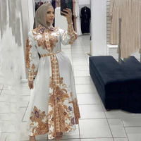 women muslim floral print long sleeve eid dress 2022 islam with hijab belt malaysia ramadan dubai arabic luxurious evening dress