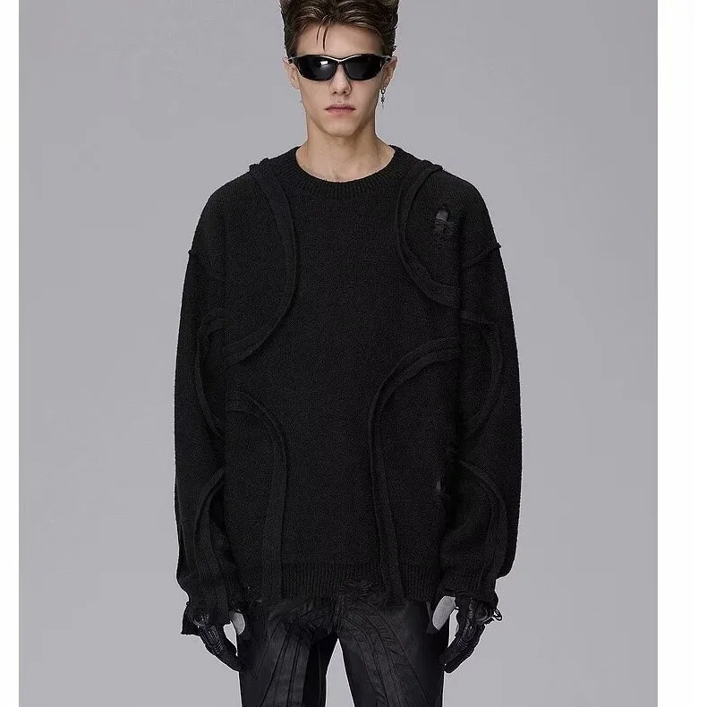 Свитер с длинными рукавами и отверстиями женский осенне-зимний вязаный топ