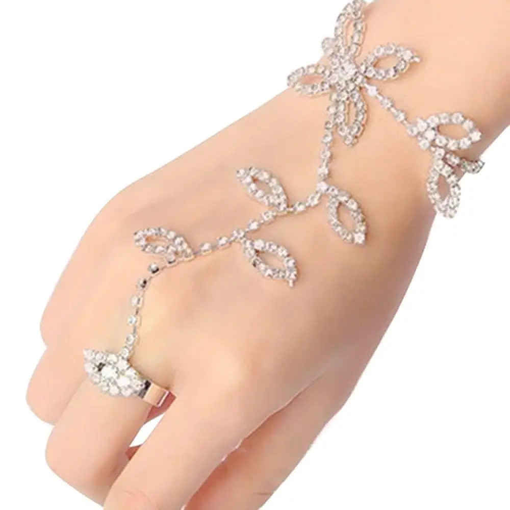 

Bracelet Crystal Rhinestone Leaf Hand Harness Slave Chain Link Foot Finger Ring