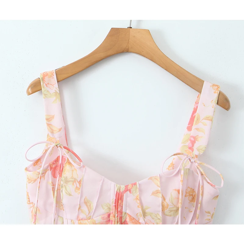 YENKYE Новый женский тонкий топ на бретелях с цветочным принтом Pink Bone