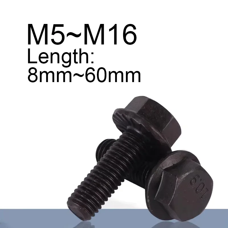 

1 ~ 3 шт. внешний шестигранный фланцевый болт из черной легированной стали с зубчатым фланцевым винтом M5 M6 M8 M10 M12 M14 M16 с полной/напорной резьбой
