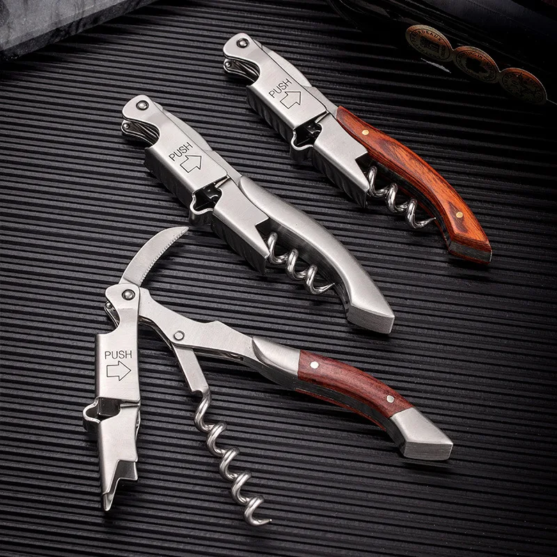 

2/4/5PCS Wine Opener Professional Stainless Steel Wood Handle Corkscrew Screw Opener Cutter Bar Table Key Bottle Opener