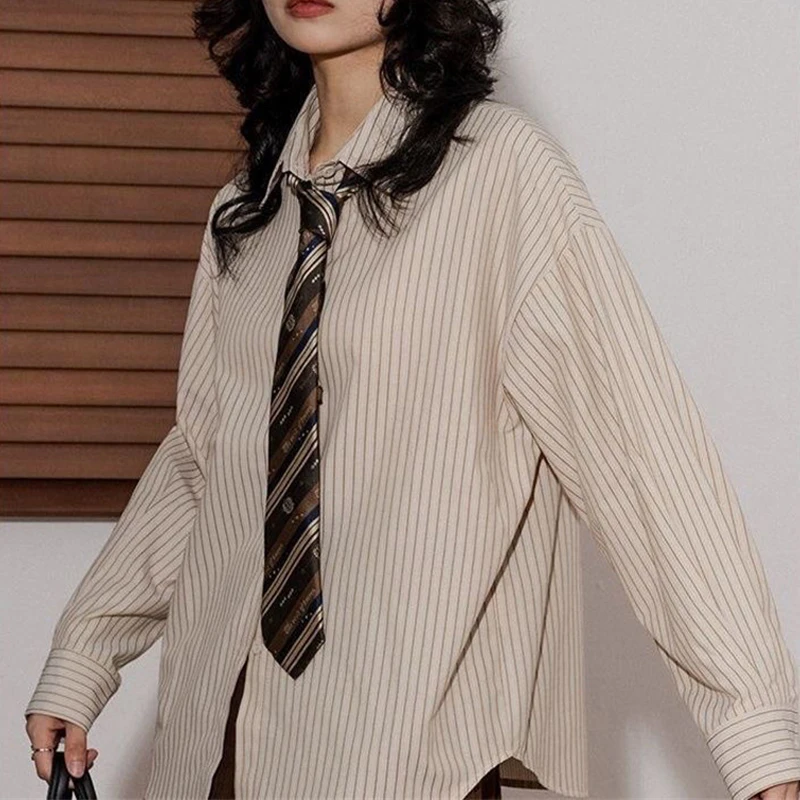 Женская модная винтажная полосатая рубашка в японском стиле преппи с галстуком