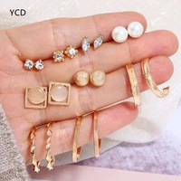 ycd fashion jewelry 2022 geometric statement gold color crystal stud earrings metal womens earrings set