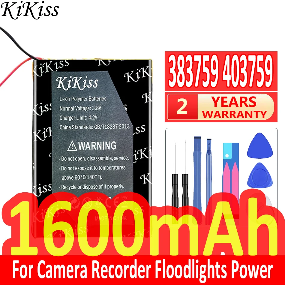 

1600mAh KiKiss Powerful Battery 383759 403759 For Camera Recorder Floodlights Power Bank Remote Control Batteries