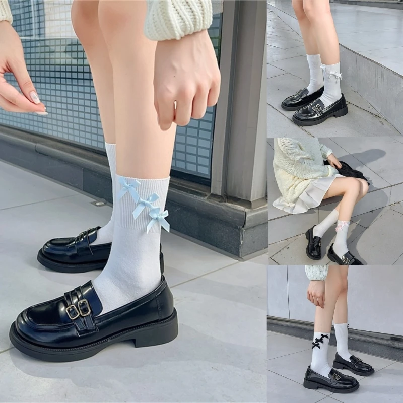

L93F Женские носки в рубчик, тонкие удобные дышащие классические носки, деловые, повседневные носки до колена с бантом