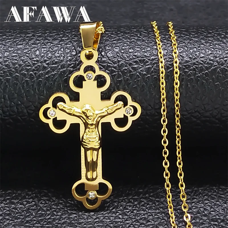 

Catholic Christ Jesus Necklace Stainless Steel Religion Cross Pendant Necklace Christmas Gift Jewelry corrente feminina N2061S02