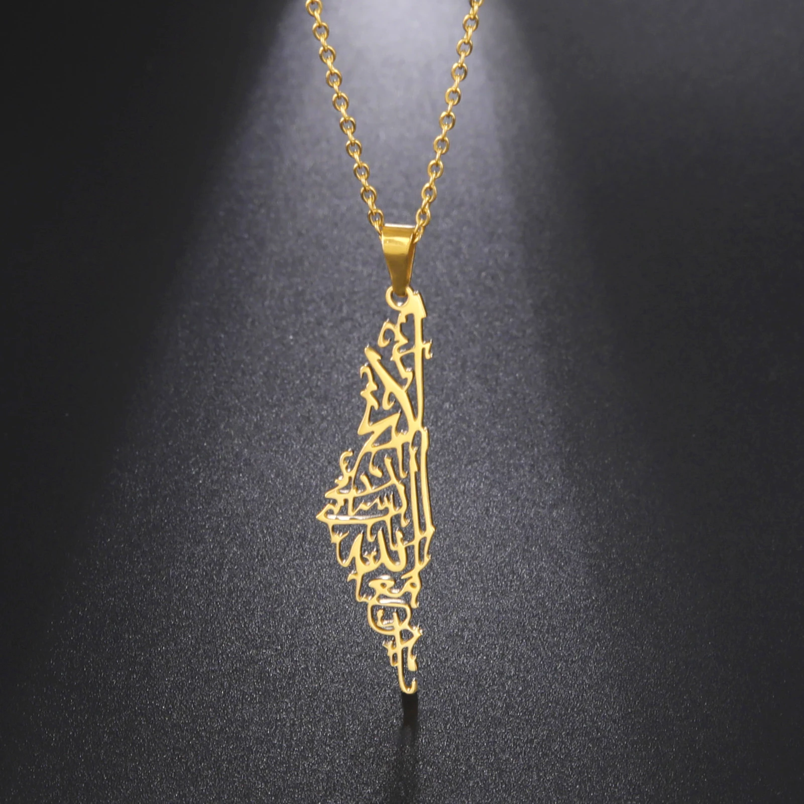 

Amaxer Stainless Steel Necklace For Women Men Palestine Israel Map Islamic Script Hollow Pendant Necklace Engagement Jewelry