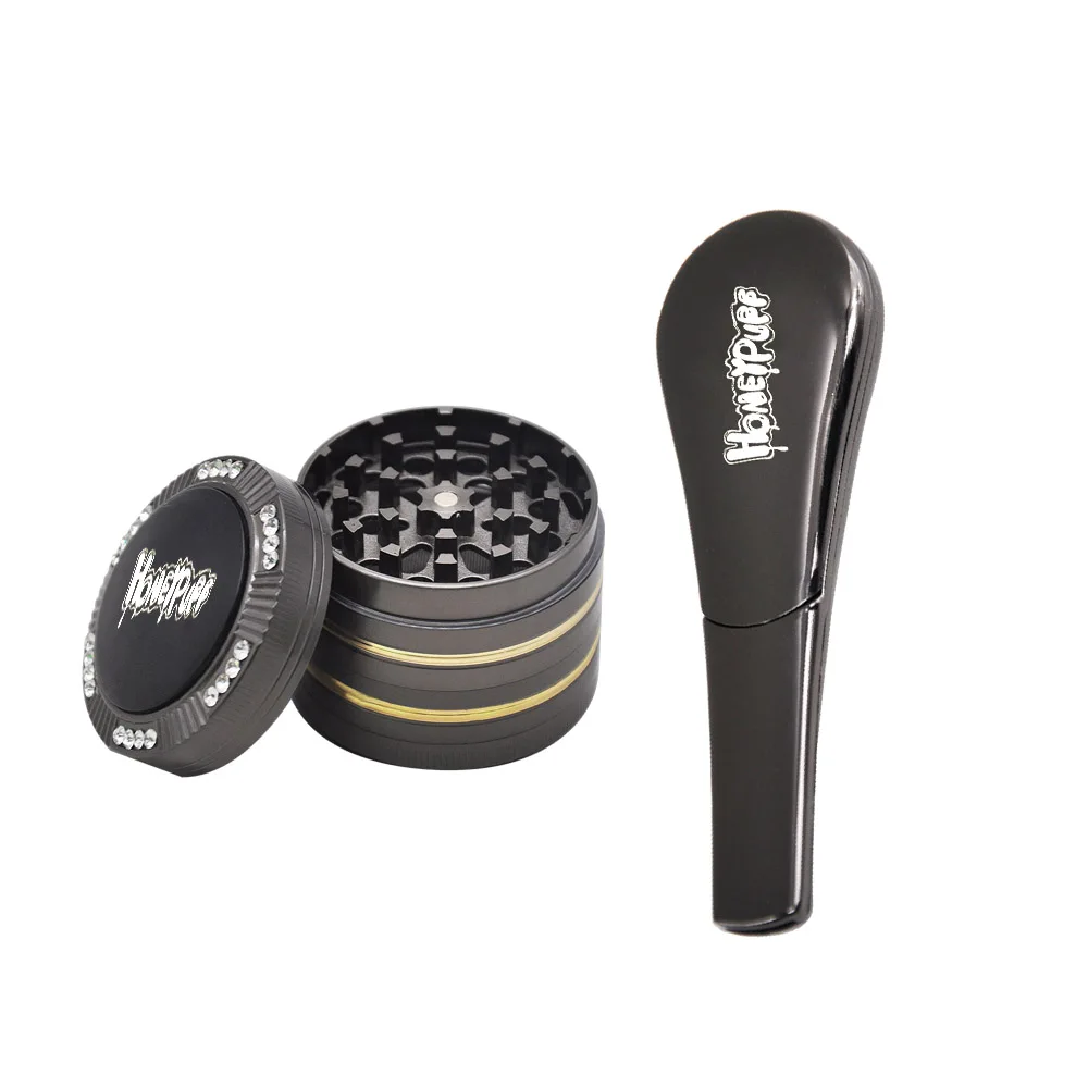 

Honeypuff Zinc Alloy Grinders 50MM 4 Layers Tobacco Herb Grinder Spice Crusher with Metal Smoking Pipe with gift box