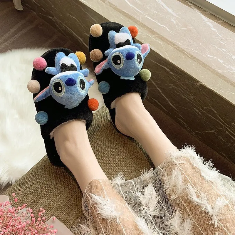 

Disney new autumn and winter cute cartoon women plush home slippers indoor warm flat-bottomed cotton slippers