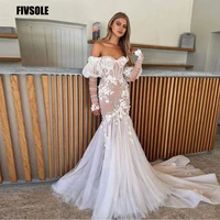 fivsole 2022 gorgeous new tulle mermaid wedding dress strapless sleeves sweep train bridal bown lace appliques robe de mari%c3%a9e