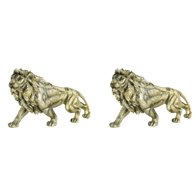 

2X Mini Lion Statue Casting Animal Figurine Retro Style Home Office Room Desktop Decoration Collect Ornaments